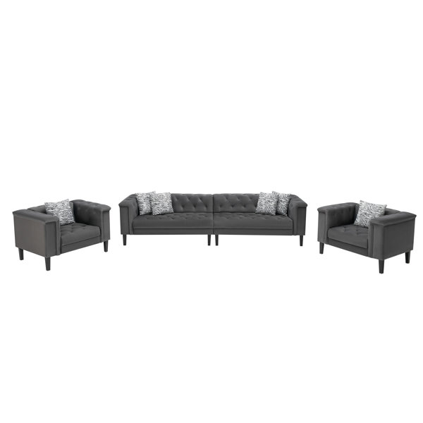 LILOLA 3 Piece Velvet Living Room Set Wayfair